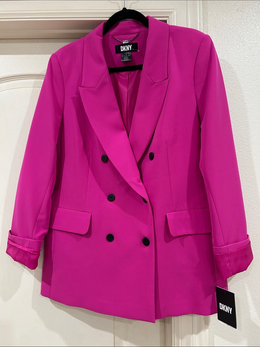 DKNY Double-Breasted Fuchsia Pink Blazer